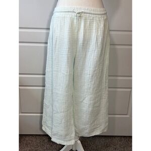 S'edge Mint Green Gauze Wide‎ Leg Cropped Pants Drawstring Waist Lightweight LG